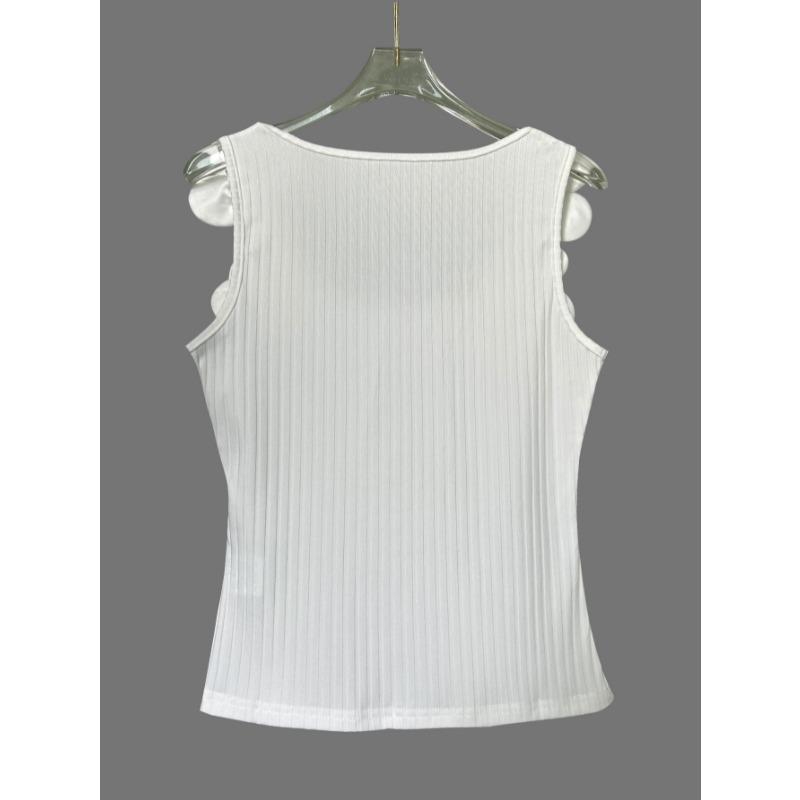 New 3D Floral Elegant Spring/summer Knitted Vest Solid Color Slim Fit Shirts Sweet Tank Tops Casual Simple Sleeveless Blouse