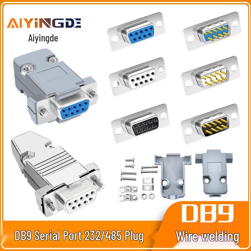 DB9 Male/Female Connector, Solder Type, D-SUB RS232 COM, Gold Plated, White Glue, Hollow Pin, Plastic Shell