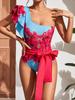 Ashgaily Ruffle One Piece Swimsuit Women Swimwear with Belt Push Up Monokini Swim Suit Print Bathing Suit Beachwear