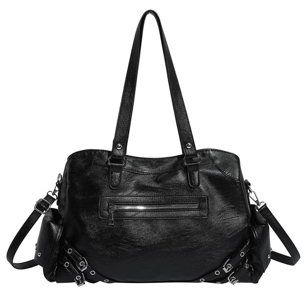 Leather Tote Bag Women's Fashion Shoulder Bag with Front Zip Pocket and Adjustable Crossbody Strap