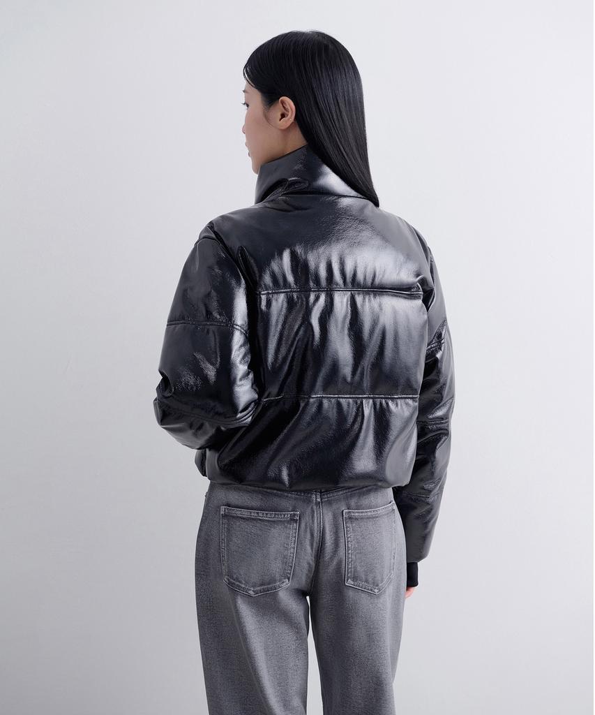 Musinsa Standard Woman Women'S Patent Synthetic Leather Puffer Short Padded Jacket [Black]