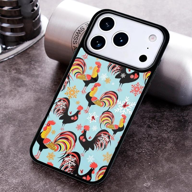 Bright Pattern with Roosters Phone Case For iPhone 17 16 15 14 13 12 11 Pro Max Plus 17Air Soft Silicone Cover