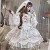 Toku and Yuu Bride Lolita Hana Lolita Princess Large Super Cute Lace Ladylike School Cultural Mori Girl Long Hair Court Super Cute Princess Dress,