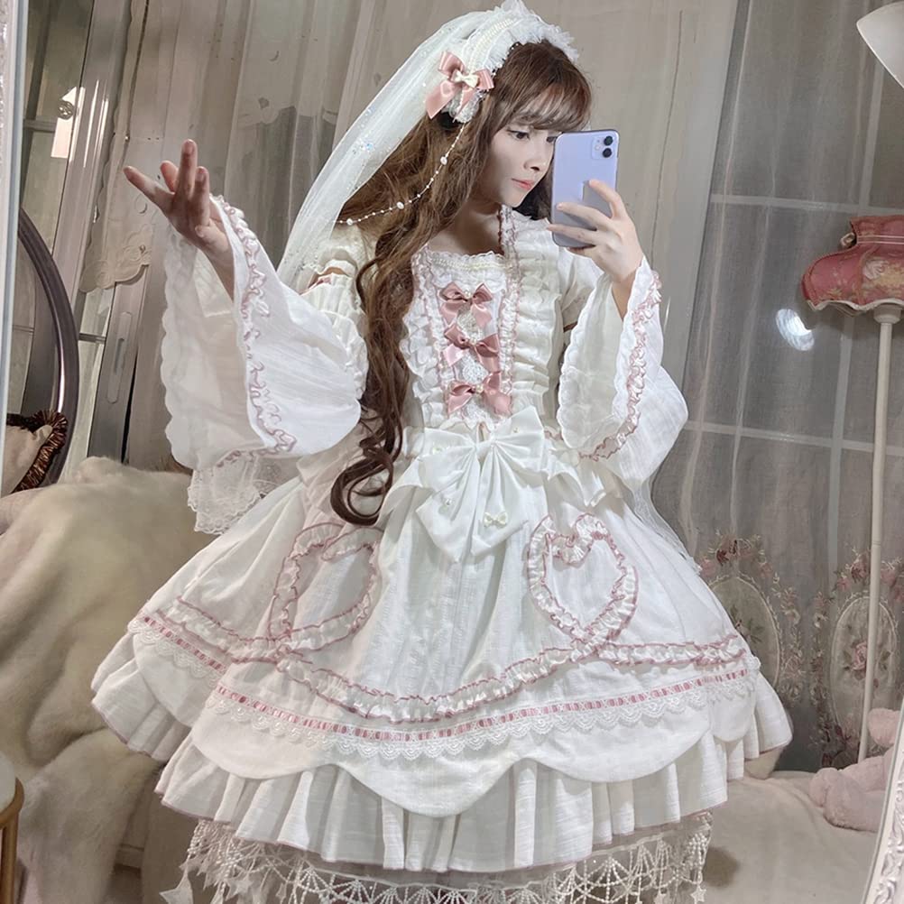 Toku and Yuu Bride Lolita Hana Lolita Princess Large Super Cute Lace Ladylike School Cultural Mori Girl Long Hair Court Super Cute Princess Dress,