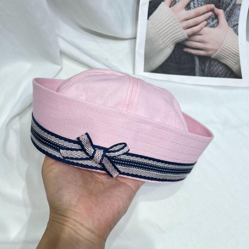 Flip Brim Bow Sailor Caps Japanese Y2k Berets Fashion Women's Navy Hat  Spring Summer