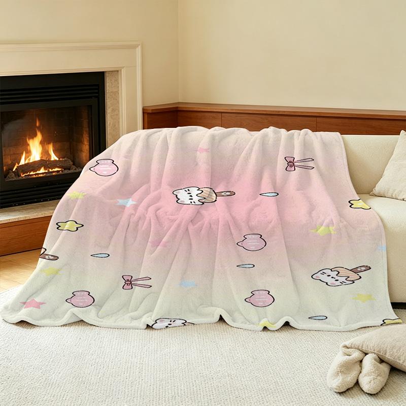 Flannel Fleece Blanket - Cute Cartoon Cat Pattern, Soft Warm Cozy Throw for Home, Halloween & Christmas Decor Blanket for Couch & Bed