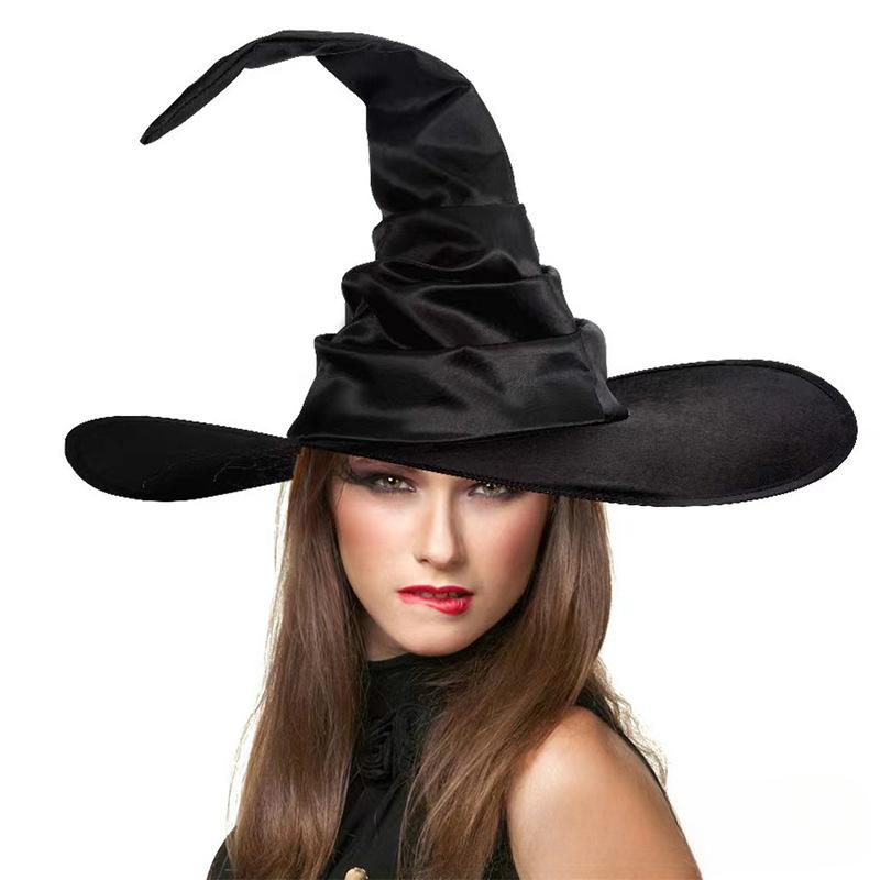 Vintage Halloween Woman Witch Hat Adults Halloween Party Cosplay Costume Props Decoration Black Wizard Cap Folds Witch Hats
