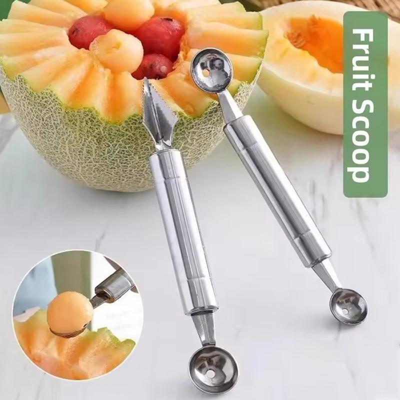 2PCS/Pack Fruit Ball Scoop Tools Stainl Steel Shaping Spoon Digging Balls Carving Shapes Fruit Salad Kitchen Camping Gadgets ZYF