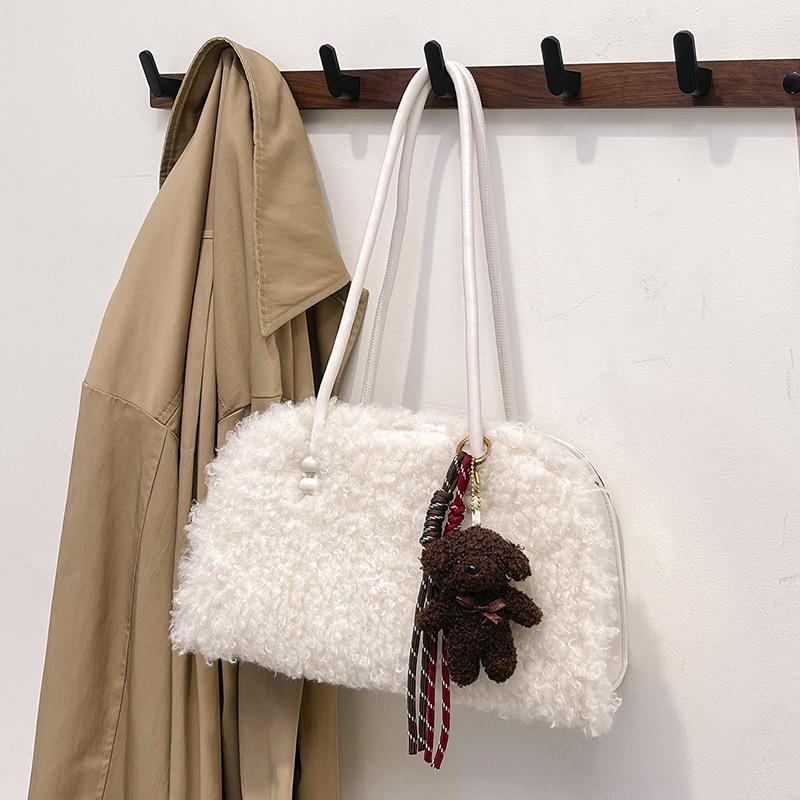 Velkokapacitní dámská taška z jehněčí kožešiny, nová módní kožešinová taška přes rameno, přes podpaží