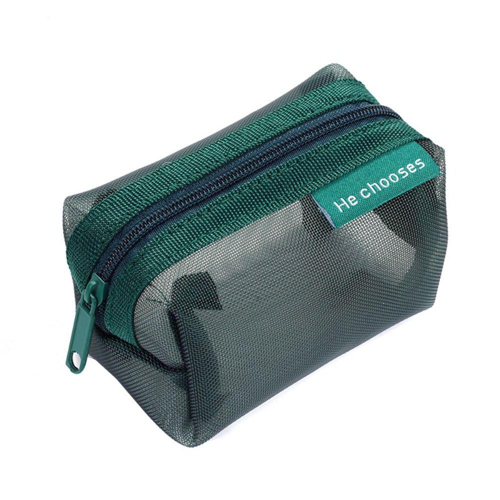 Retro Color Transparent Cosmetic Bag Zipper Toiletry Storage Bag Casual Mesh Makeup Bag  Lady