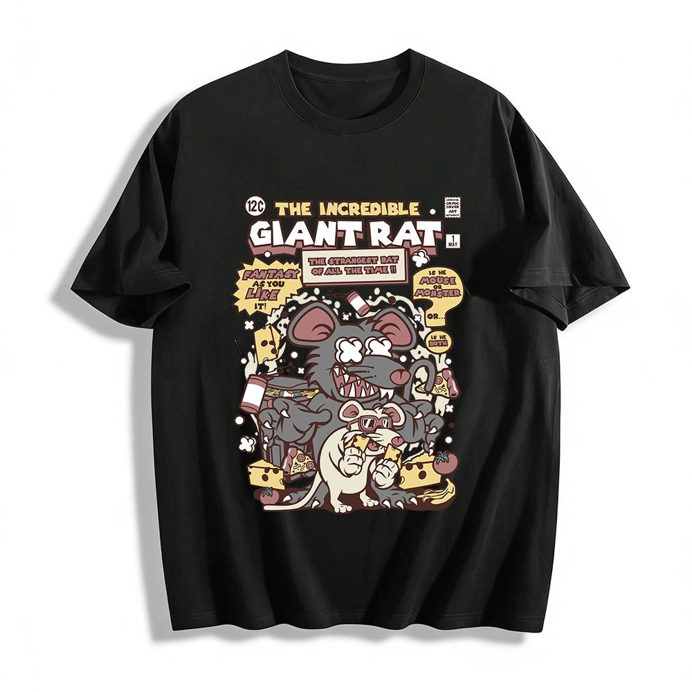 

Vintage Comic Style Giant Rat Graphic Tee Unisex Cool Casual Top Pure cotton T-shirt XXS