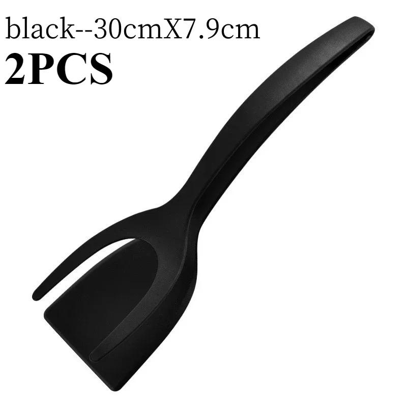 

1/2PCS Shovel Clip Silicone Grip Flip Tongs Egg Steak Spatula Tongs Clamp Pancake Fried Turners Cooking Tool Kitchen Accessories Black 2PCS