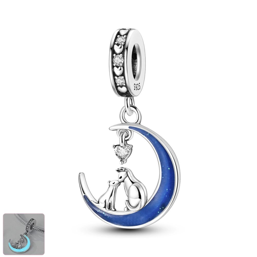 New 925 Silver Cute Cat Dog Charm Heart Pendant Beads Fit Bracelet DIY Women Jewelry Fine Gift