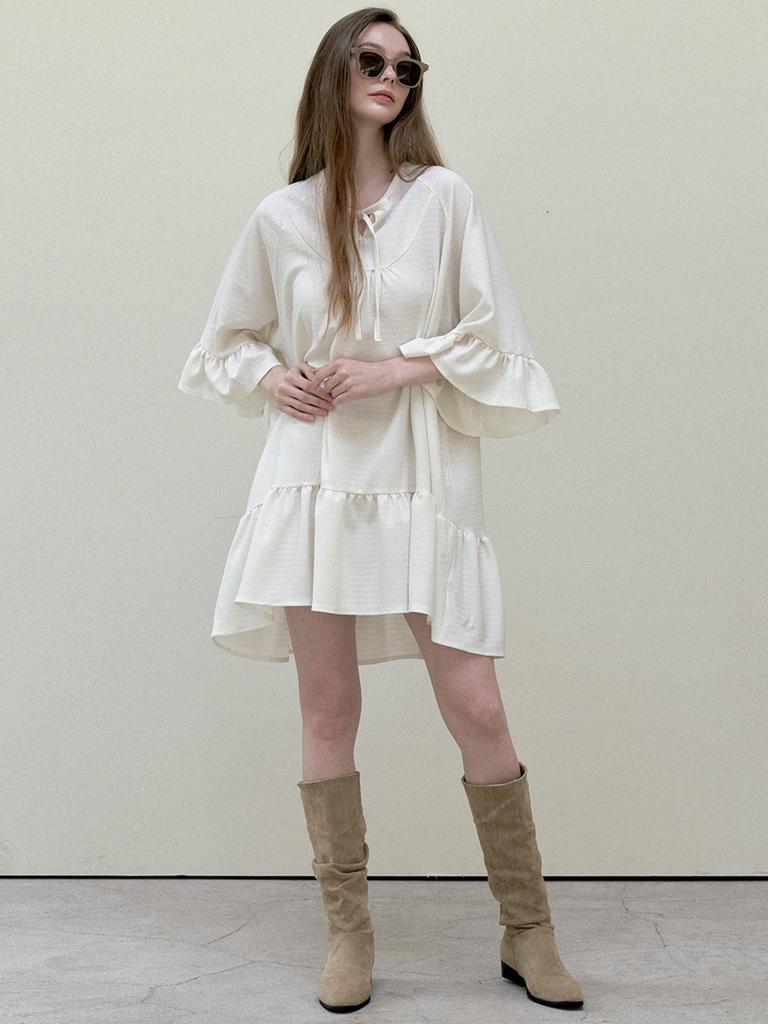 Avang Ethnic Shirring Strap Dress - Cream
