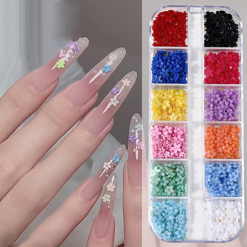 

12/15 Grids 3D Flower Nail Art Decoration Colorful Resin 5-Petal Flower Nail Charms Luxury Manicure Diy Accessories