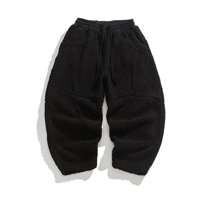 Winter Fleece Lined Sweatpants Loose Fit Casual Trousers Men Thick Warm