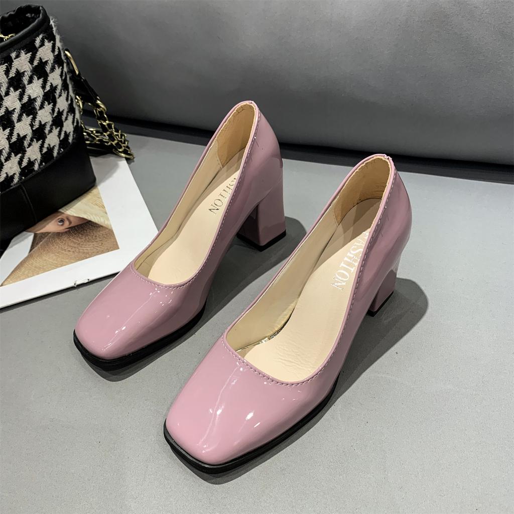 New Wine Red Chunky Heels Pumps Women Shoes Casual 2.95Inch Square High Heels Ladies Wedding Party Super Plus Size 43