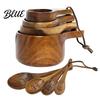 Rustic Kitchen Utensils Wooden Measuring Cups And Spoons Set Coffee Bean Powder Durable Tools Spoon Nested Baking for Accurate Cooking Decor