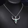 Hip Hop Bull Head Pendant Necklace Retro Stainless Steel Turquoise Inlay Chain