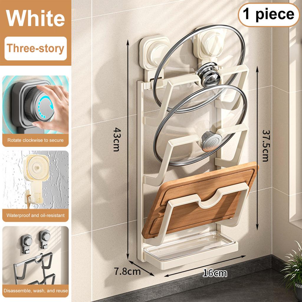 2/3 layers Suction Cup Pot Lid Holder Multi-Layer Multifunctional Pot Lid Storage Rack Wall Hanging Pot Cover Rack for Kitchen