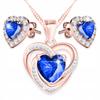 Gilded Necklace and Earrings Set Blue Hearts Zirconia Silver 925