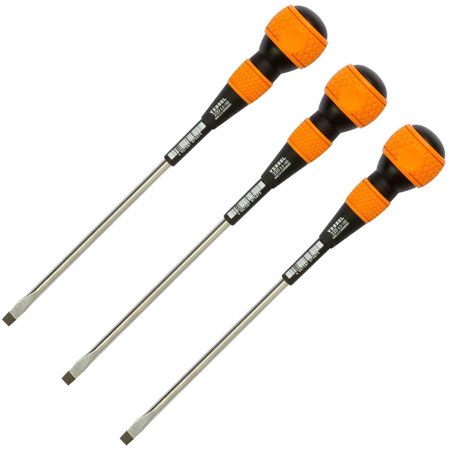 

VESSEL Ball Grip Driver No. 220 Flathead 5.5 x 150 Set of 3