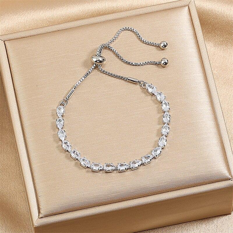 Adjustable Geometric Korean Fashion Water Drop Zirconia Crystal Bracelets Bangles for Women Party Zircon Girls Birthday Gift