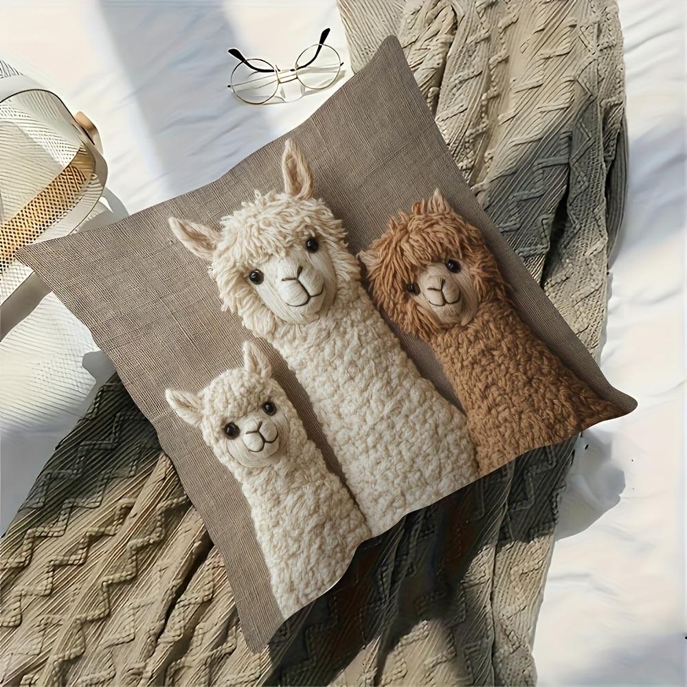Alpaca Pillow Covers Machine Washable Polyester with Zipper Closure, Vintage Home Decor Suitable for Living Room