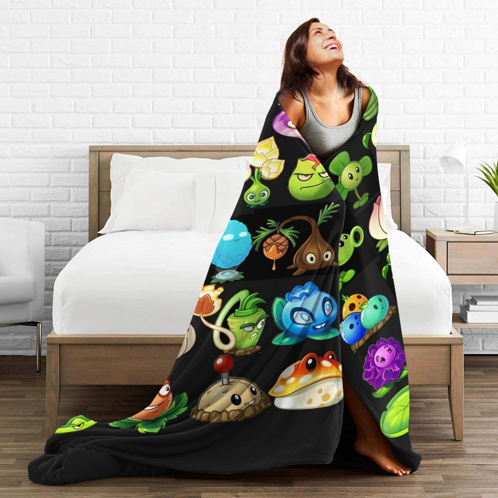 P-Plants-vs-Zombies Video Games Super Warm Blankets Picnic Plush Throw Blanket Living Room Flannel Bedspread Sofa Bed Cover