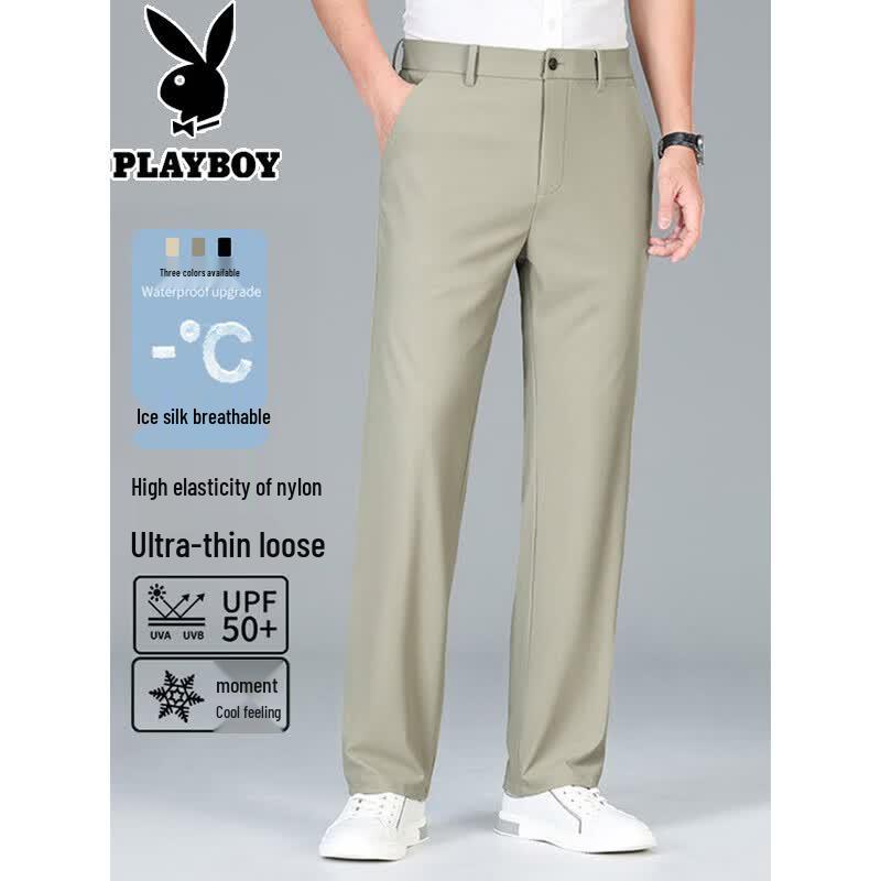 PLAYBOY Men s Cooling Ice Silk Straight Casual Pants 36