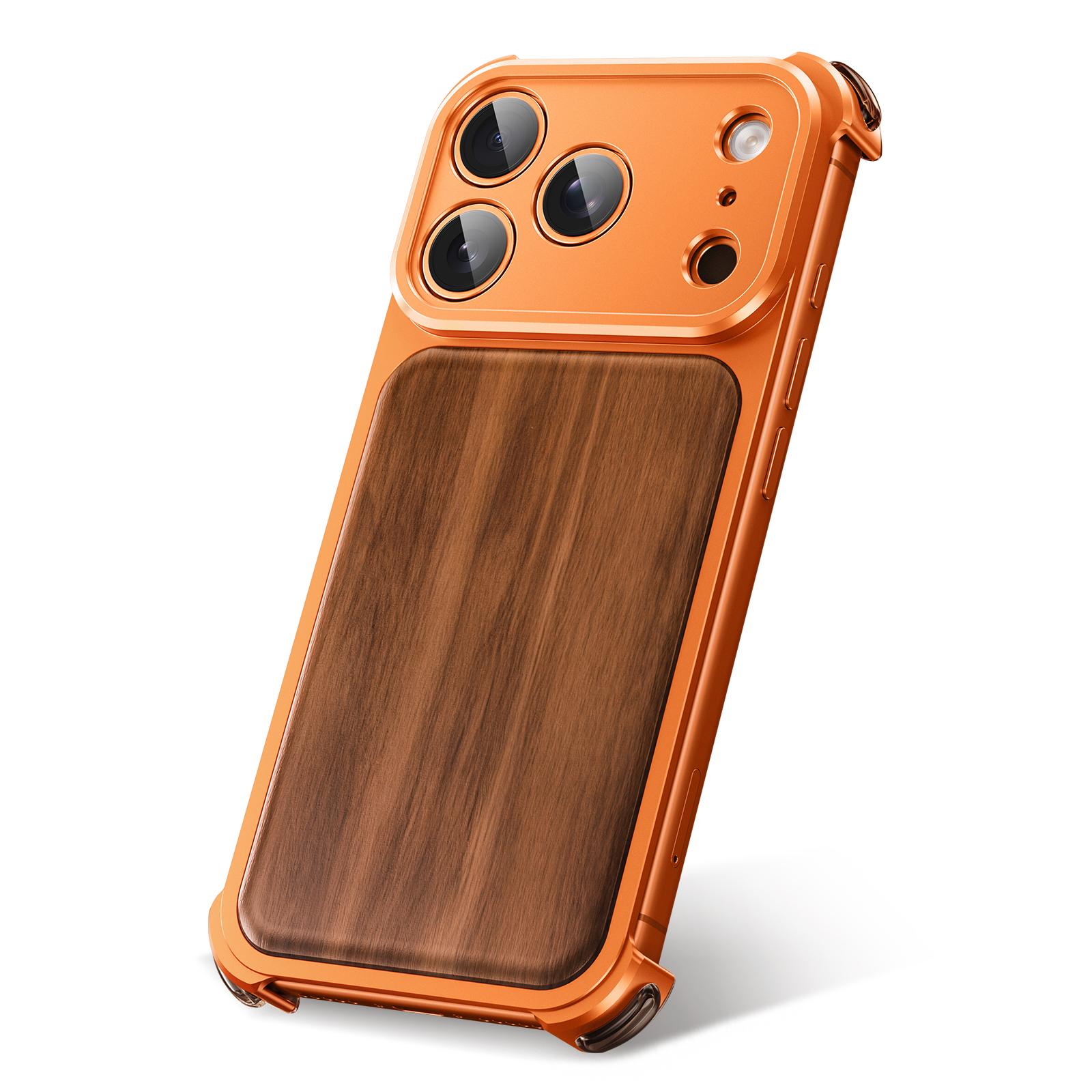 

Oatsbasf для iPhone 17 Pro Max Чехол Полная защита камеры Совместим с MagSafe Зарядным устройством Задняя панель с текстурой дерева Чехол для телефона iPhone17 Pro Max оранжевый