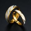 Stainless Steel Gold Color Wave Pattern Couple Ring Titanium Steel Wedding Engagement Ring Promise Ring Zircon Gift