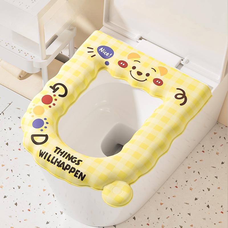 

Крышка для сиденья унитаза, Всесезонное водонепроницаемое и грязеотталкивающее кольцо для сиденья унитаза, Моющаяся и самоклеящаяся крышка для сиденья унитаза Yellow grid