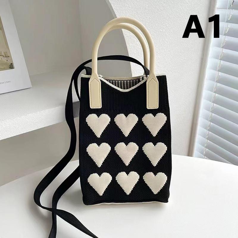 1/2/5pcs Korean Fashion Heart Knitted Mini Handbag Women Mobile Phone Shoulder Bags Girls Chic Cute Outdoor Crossbody Small Bags