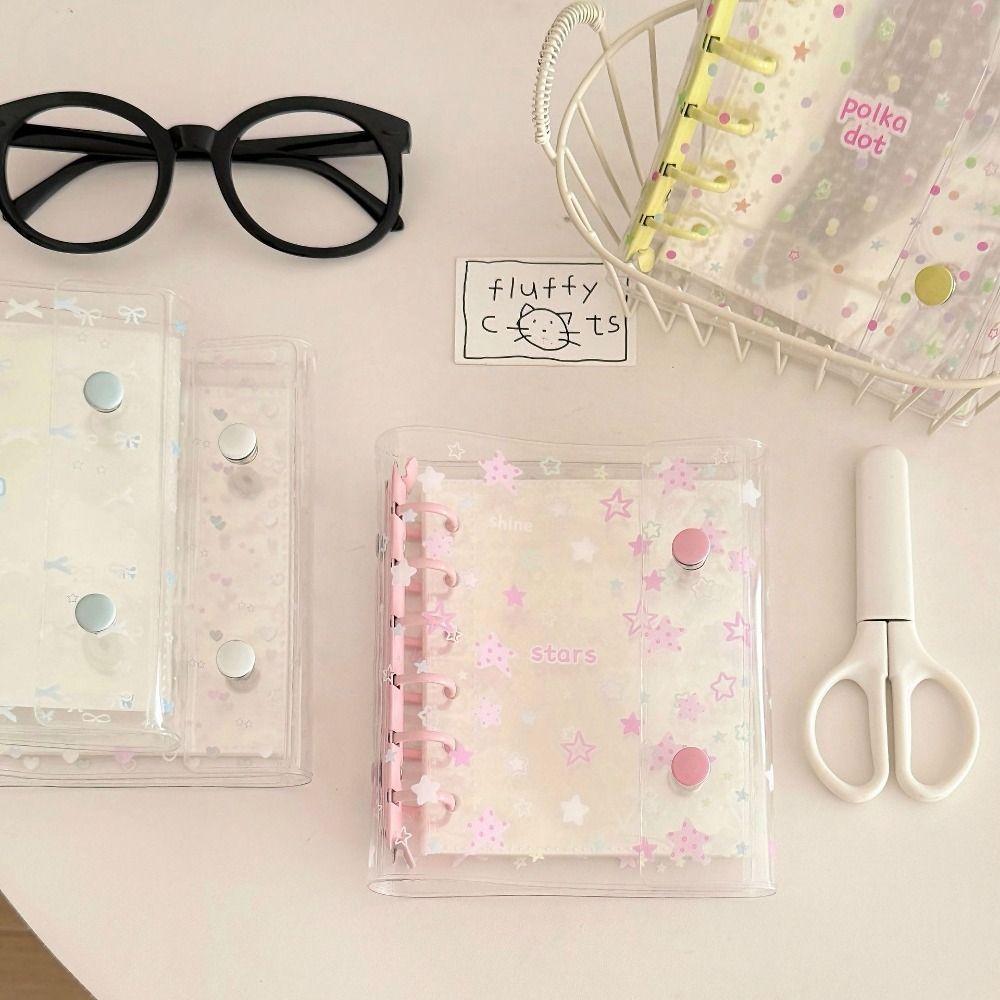 Portable A7 Photo Album PVC Loose-leaf Postcards Holder Clear Bow Star Design Photo Card Holder Students