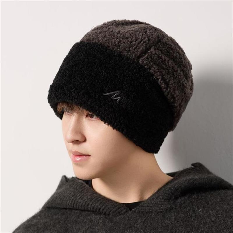 Winter warm hat men's and women's knitted wool cotton hat men's piled thickened ear protection windproof cycling pullover hat