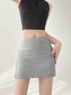 Faldas Grises Mujer Primavera Verano Estilo Coreano Abertura Lateral Sexy Forradas Para Evitar Transparencias Cintura Alta Ajustadas Cubre Caderas Casual