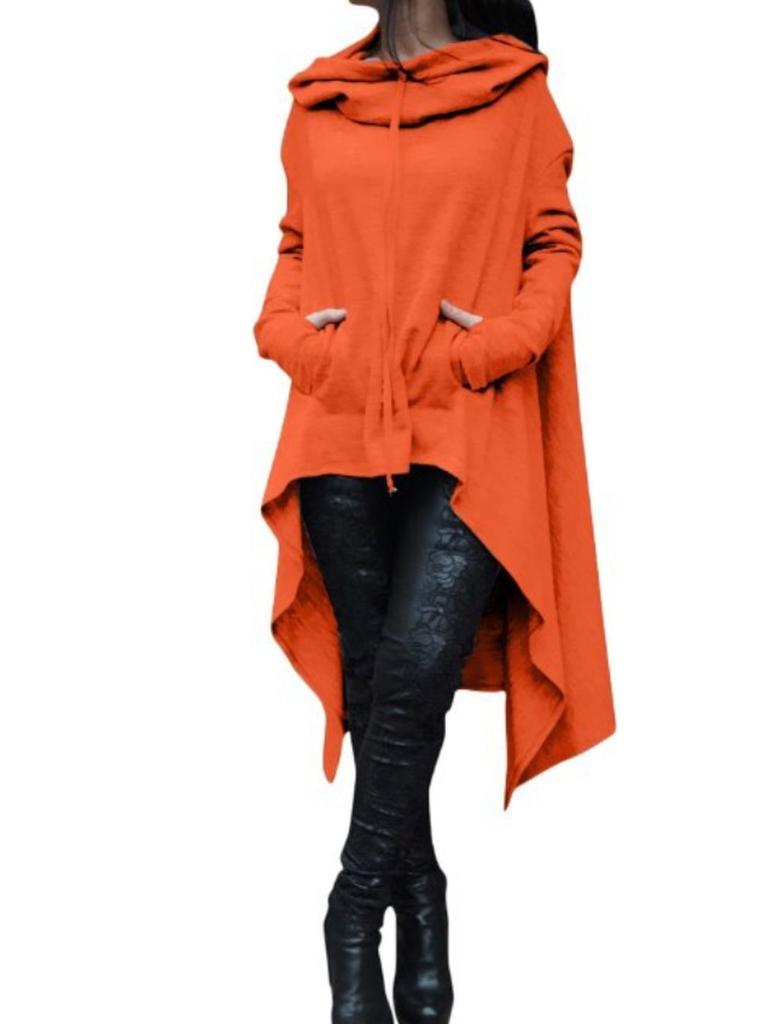 Sudadera con capucha holgada para Otoño/Invierno con cordón y bajo irregular