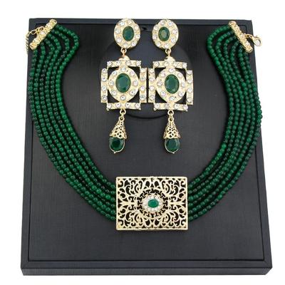 Chic Gold Color Bride Jewelry Sets for Women Bead Choker Necklace Drop Earring Arabic Wedding Bijoux