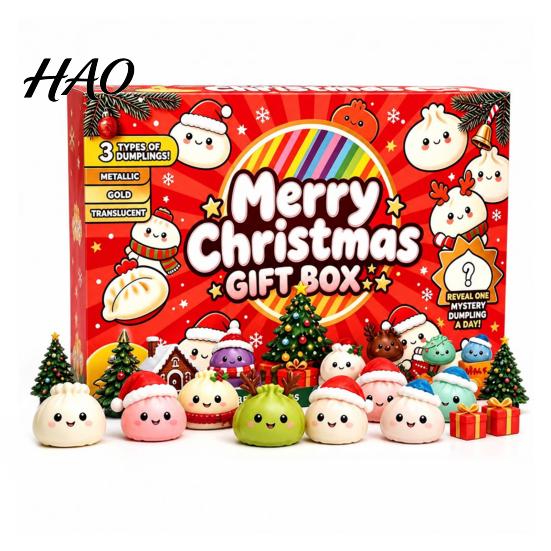 Creative Holiday Game Props Christmas Advent Calendar with Squeeze Toys, Cute Silicone Dumpling Figures, Soft Pinch Toys Stress Relief Sensory Fidget