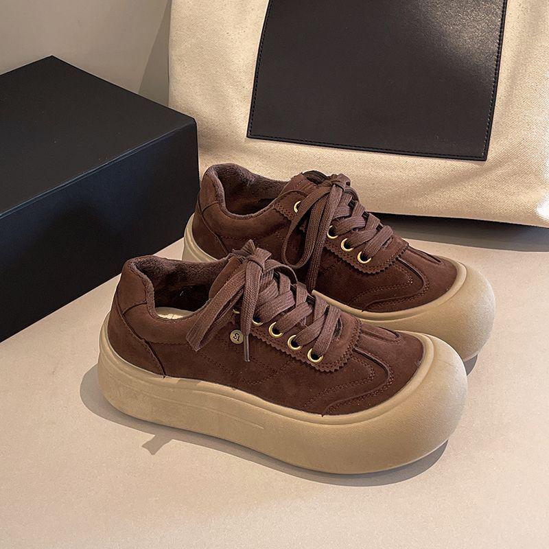 

Флисовая подкладка Замша Корейский стиль Толстая подошва Увеличивающие рост Повседневные спортивные туфли 35