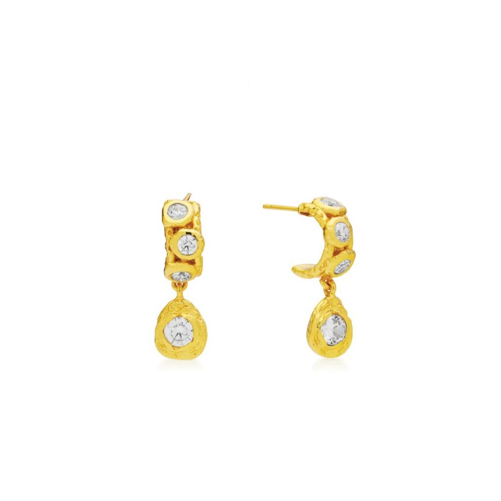 Personalized Concave-Convex Metal C-Shaped Earrings Inlaid With Zircon Water Drop Pendant S925 Silver Needle Stud Earrings Temperament Earrings