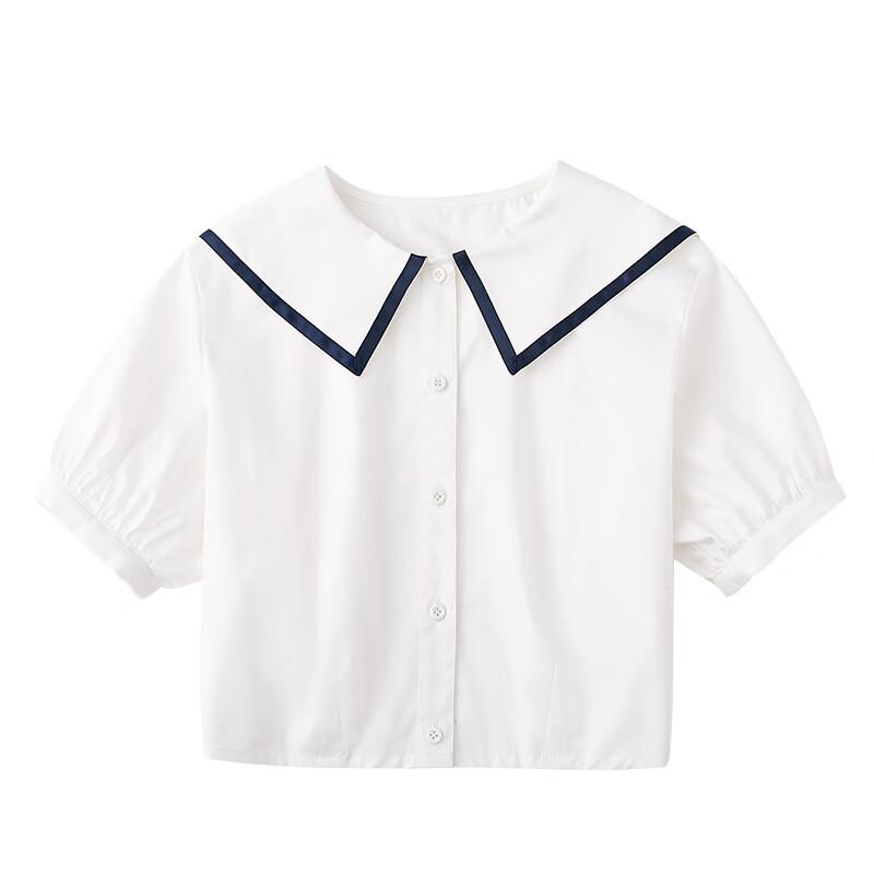 Hacikis Mädchen Sommer Nautical Weiß Kurzarmhemd