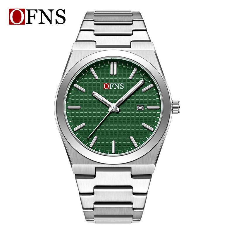 OFNS Men s Quartz Watch: Casual Steel Band, Calendar, Fashionable, 30M Waterproof, Luminous Wristwatch