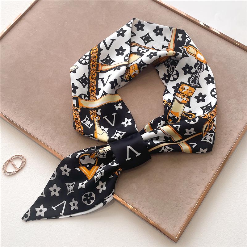 Fashion Silk Scarf Diagonal Long Silk Scarf Spring and Summer New Imitation Silk Stripe with Shirt Scarf Women's Scarf