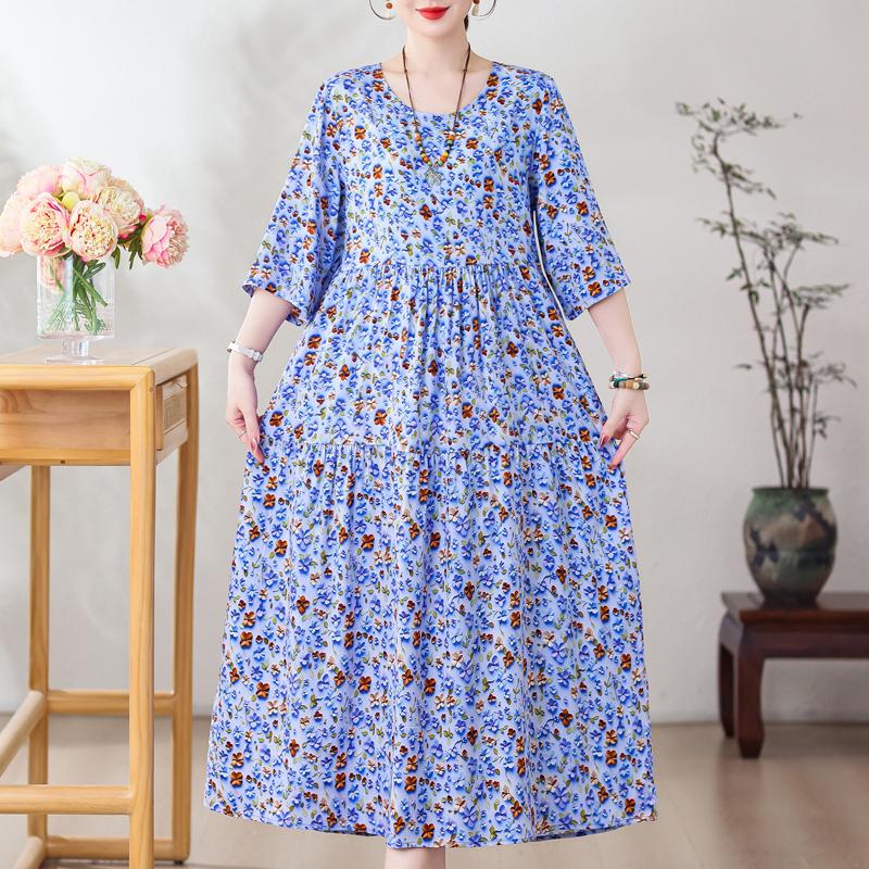 Vestidos casuales de talla grande para mujer Verano Ropa vintage Manga tres cuartos Vestido largo elegante