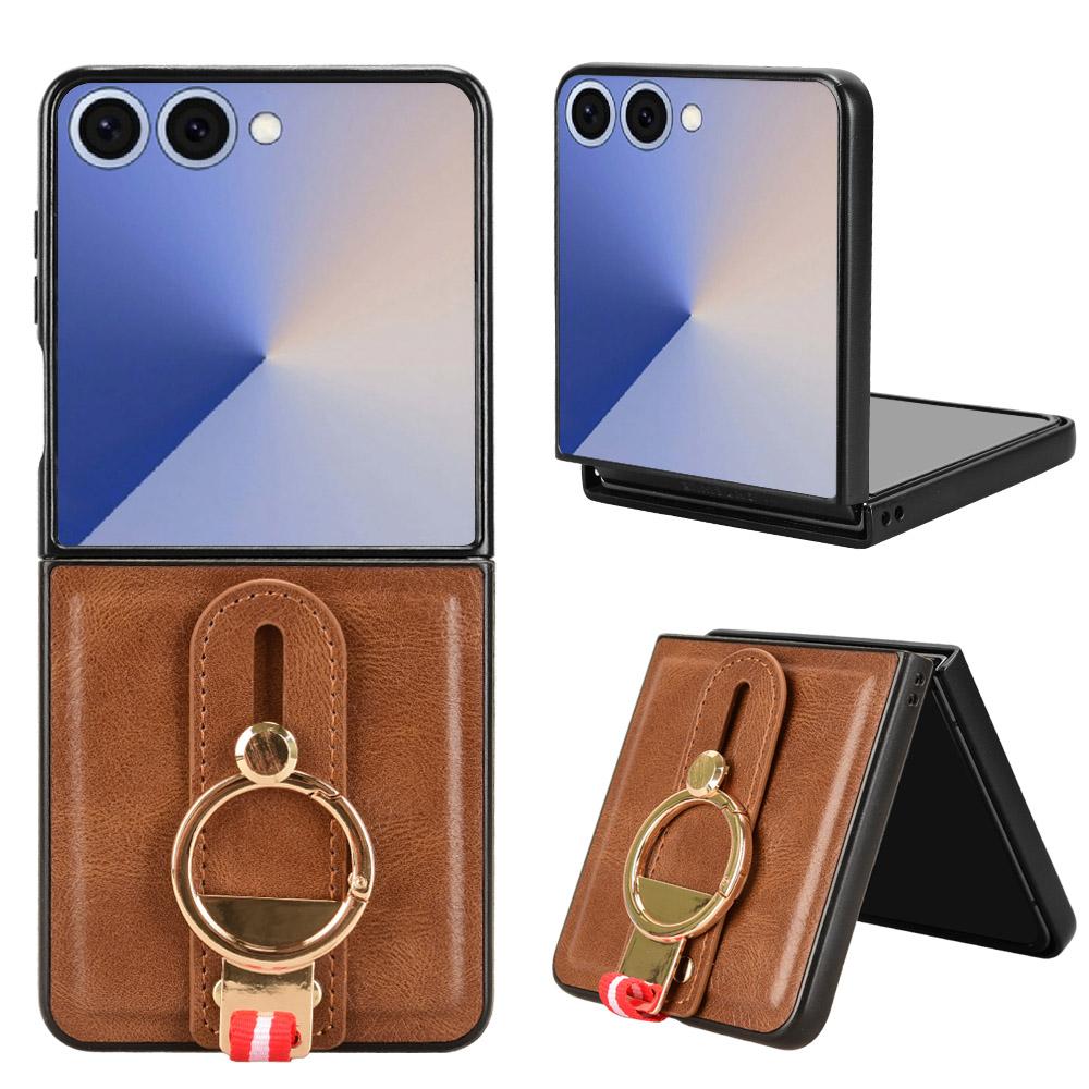 For Samsung Galaxy Z Flip7 5G Case Wristband Kickstand Leather+PC+TPU Phone Cover with Bottle Opener
