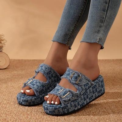 Dames Denim Slippers 2024 Nieuwe Zomer Dames Mode Designer Platte Sandalen Dames Ademende Strand Slippers Zapatos De Mujer