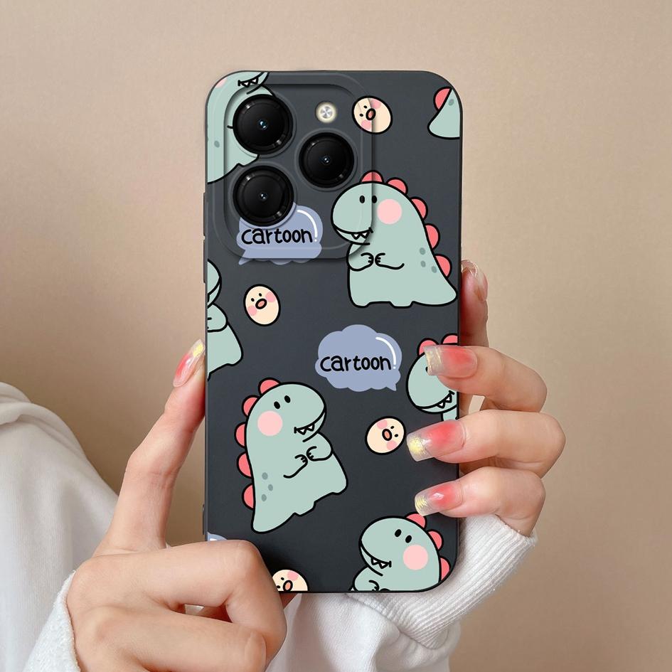 Phone Case For Itel RS4 Infinix GT 20 Pro Hot 40 Zero 30 Note 40 Pro+ 5G Back Cover Lovely Dinosaur Screen Protector Matte Liquid Soft Silicone Bumper