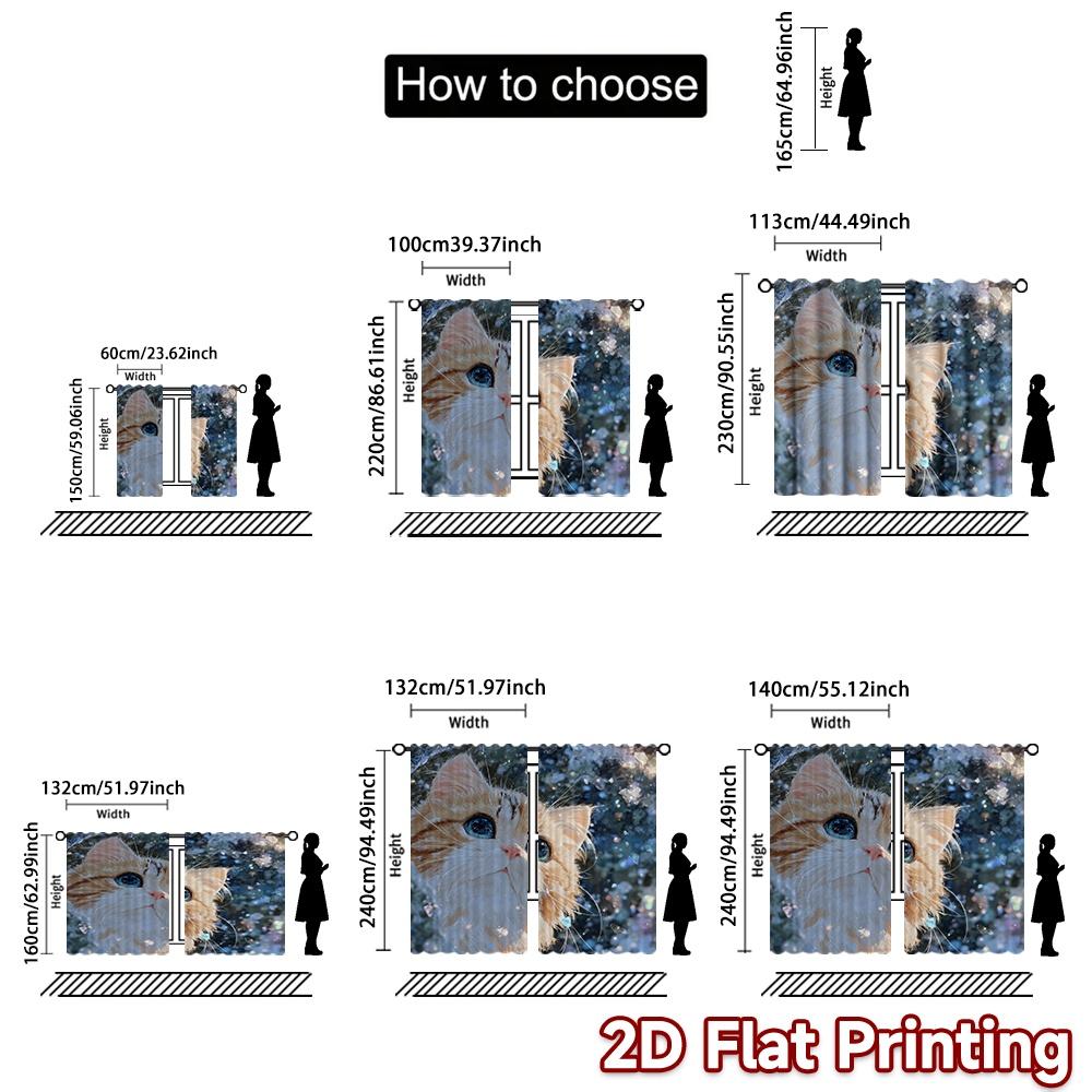 2D Flat Printing  2pcs Cute Kitten with Sparkles Chic Curtains&Drapes 100% Polyester Curtains Outdoor Decorations Use for